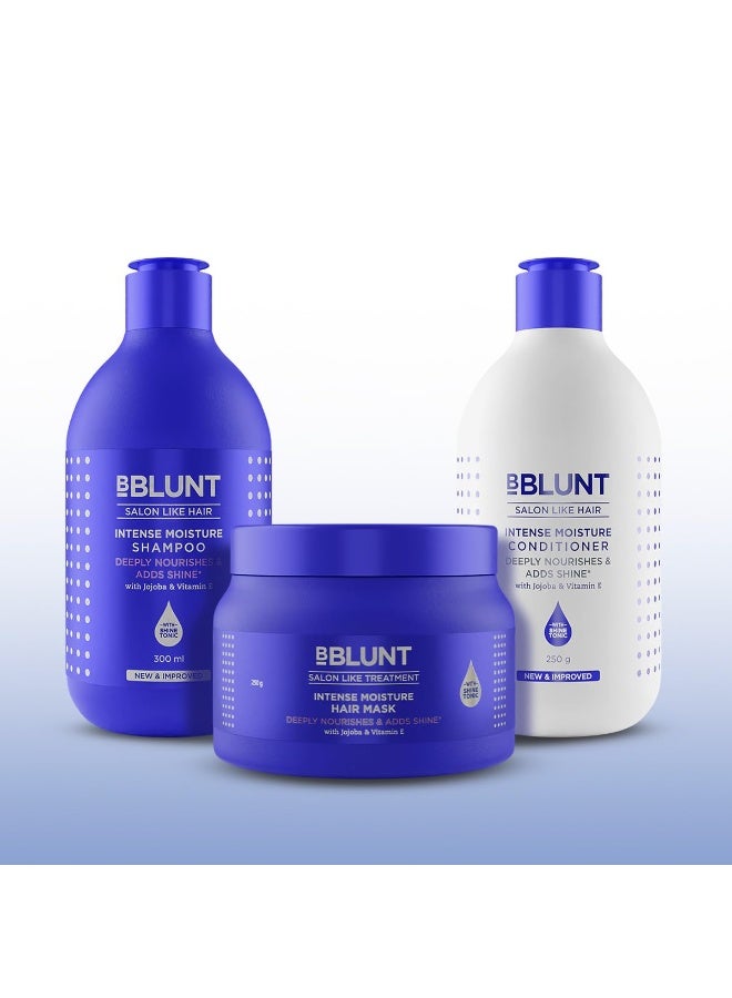 Bblunt Intense Moisture Hair Combo | Shampoo + Conditioner + Hair Mask | Moisturizes & Hydrates | Deeply Nourishes | Adds Salon-Like Shine | For Men & Women | 300 ml + 250 g + 250 g - Image 2